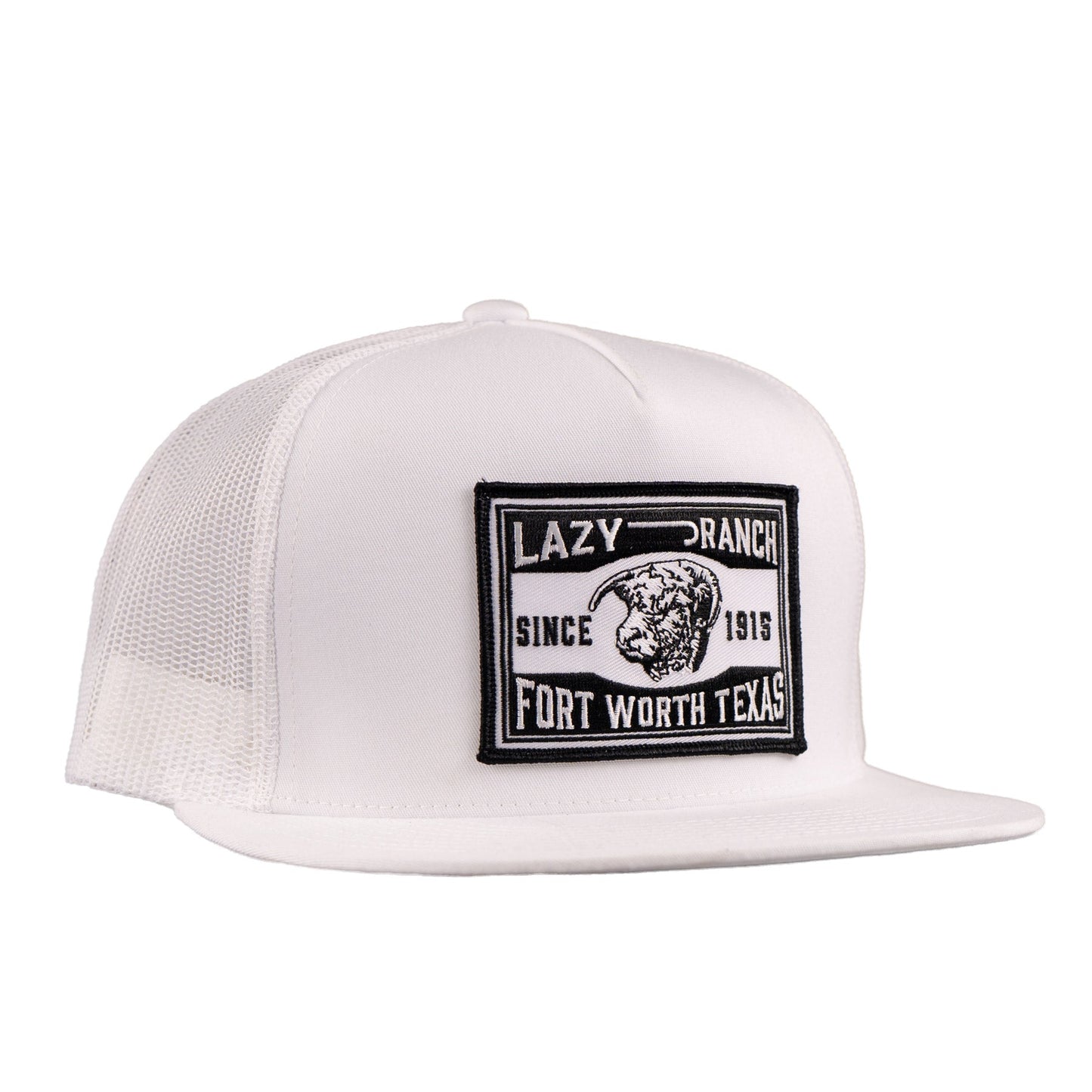 Lazy J Ranch White Fort Worth Classic Five Panel Trucker Hat-Lazy J Ranch Wear