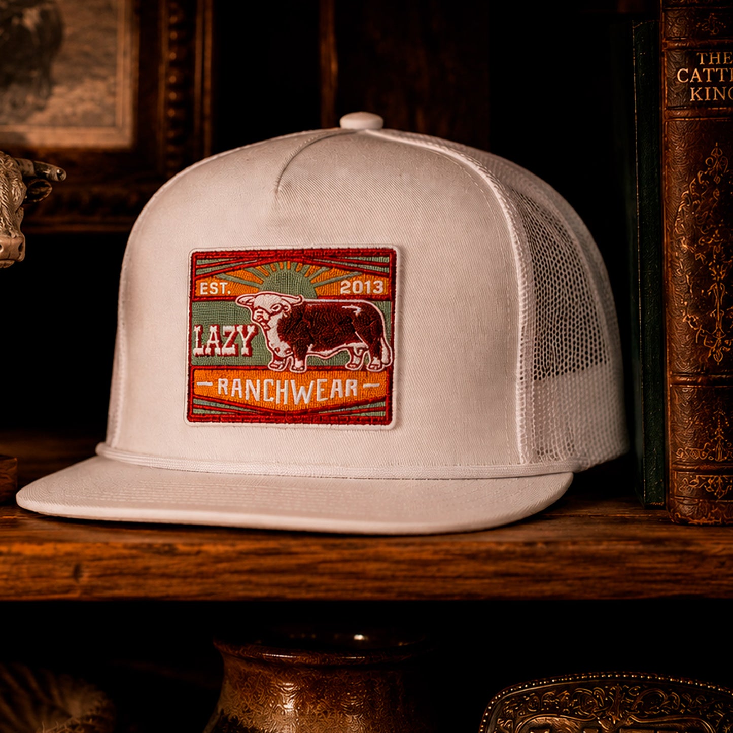 Lazy J Ranch White Maroon Smokeless Classic Rope Trucker Hat-