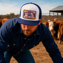 Lazy J Ranch White & Navy Feed Wagon Classic Rope Trucker Hat-