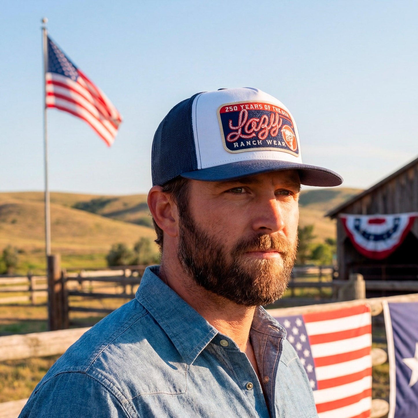 Lazy J Ranch White & Navy Heritage Classic Five Panel Trucker Hat-