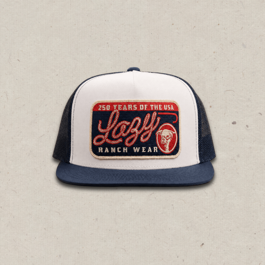 Lazy J Ranch White & Navy Heritage Classic Five Panel Trucker Hat-