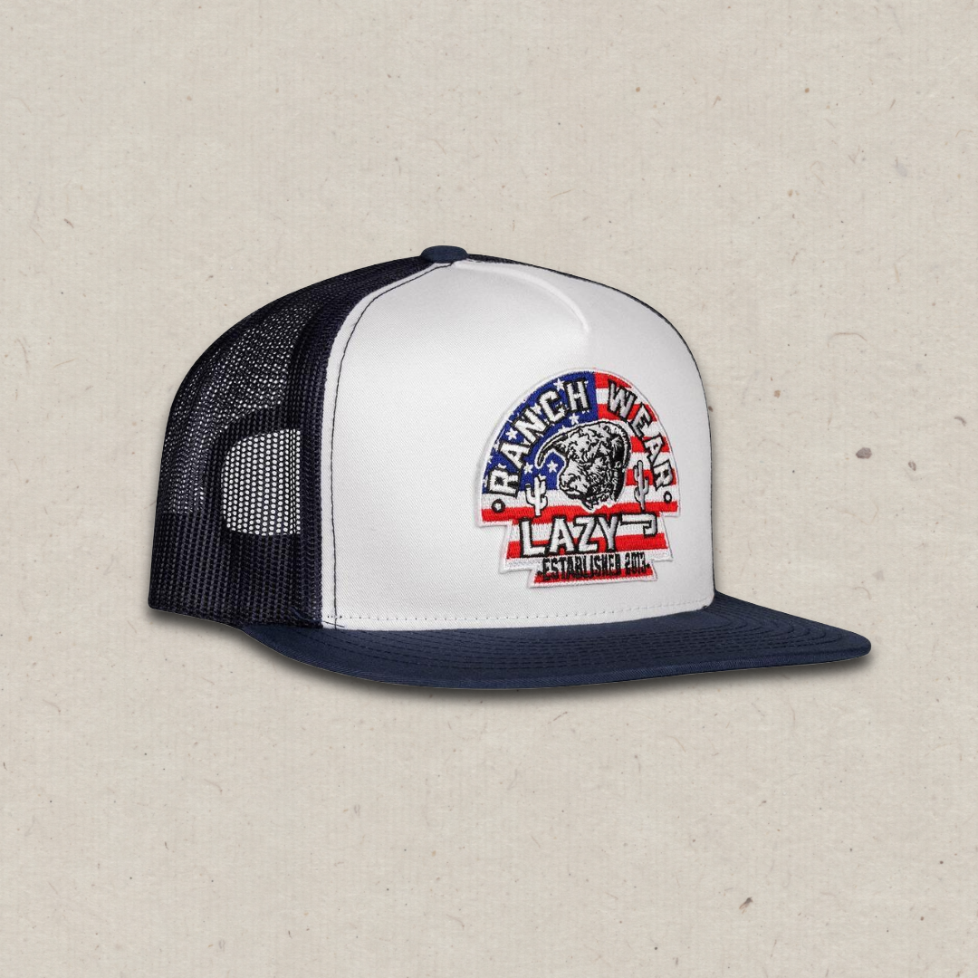 Lazy J Ranch White & Navy USA Arrowhead Classic Five Panel Trucker Hat-