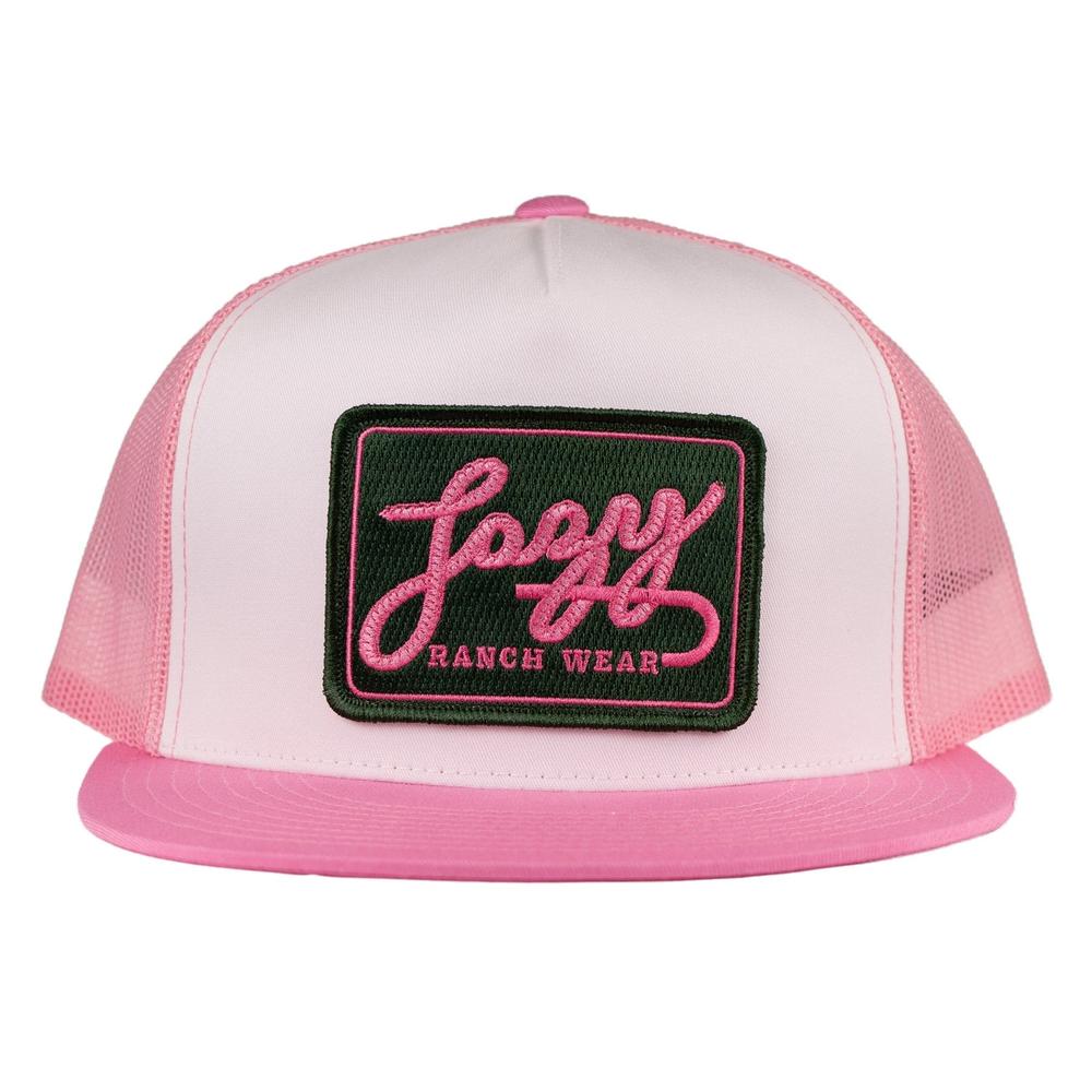 Lazy J Ranch White Pink Breakaway Patch Classic Five Panel Trucker Hat-Lazy J Ranch Wear