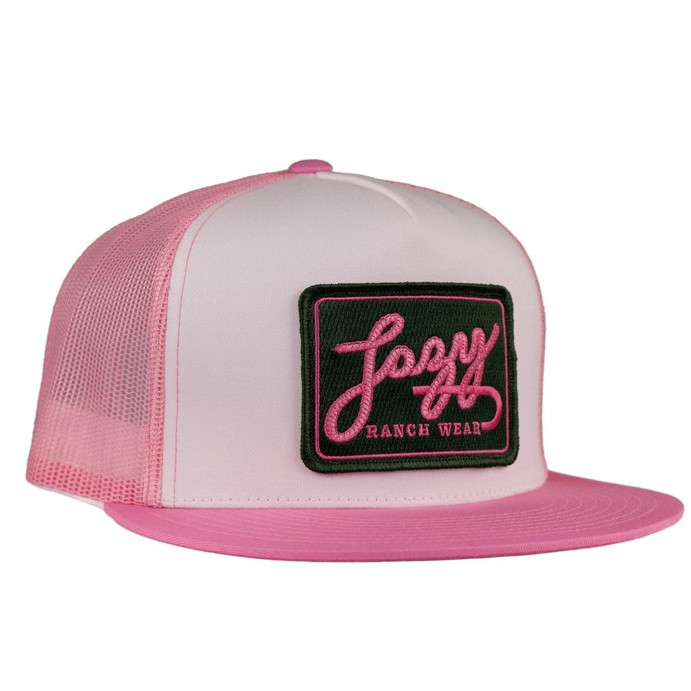 Lazy J Ranch White Pink Breakaway Patch Classic Five Panel Trucker Hat-Lazy J Ranch Wear