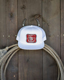 Lazy J Ranch White Red America's Best Brand Classic Five Panel Trucker Hat-