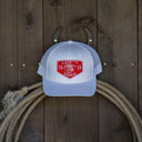 Lazy J Ranch White Red Ranch Mid Profile Trucker Hat-