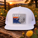 Lazy J Ranch White Silver Grey Sunset Retro Classic Five Panel Trucker Hat-