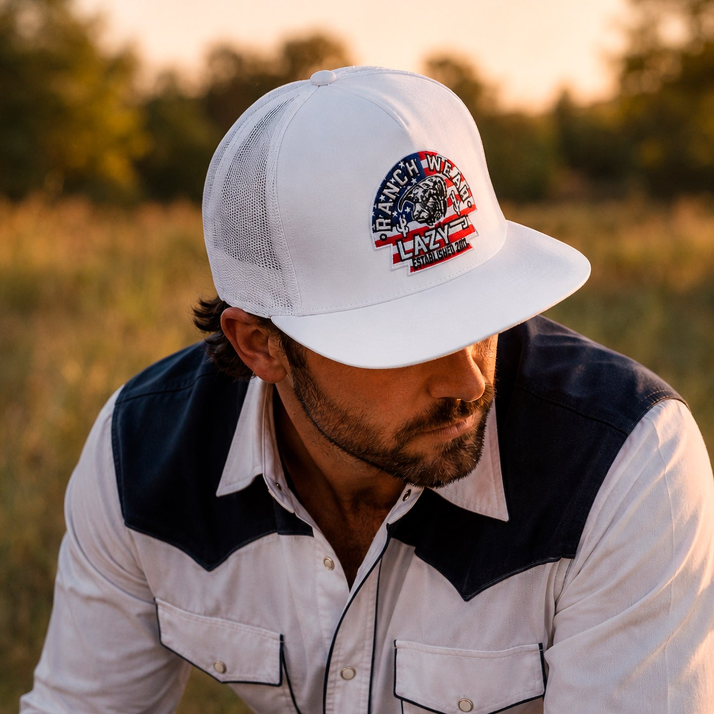 Lazy J Ranch White USA Arrowhead Classic Five Panel Trucker Hat-