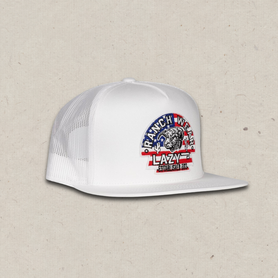 Lazy J Ranch White USA Arrowhead Classic Five Panel Trucker Hat-
