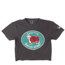 Lazy J Ranch Women's Original Buckle Cropped Short Sleeve T-Shirt - Charcoal-