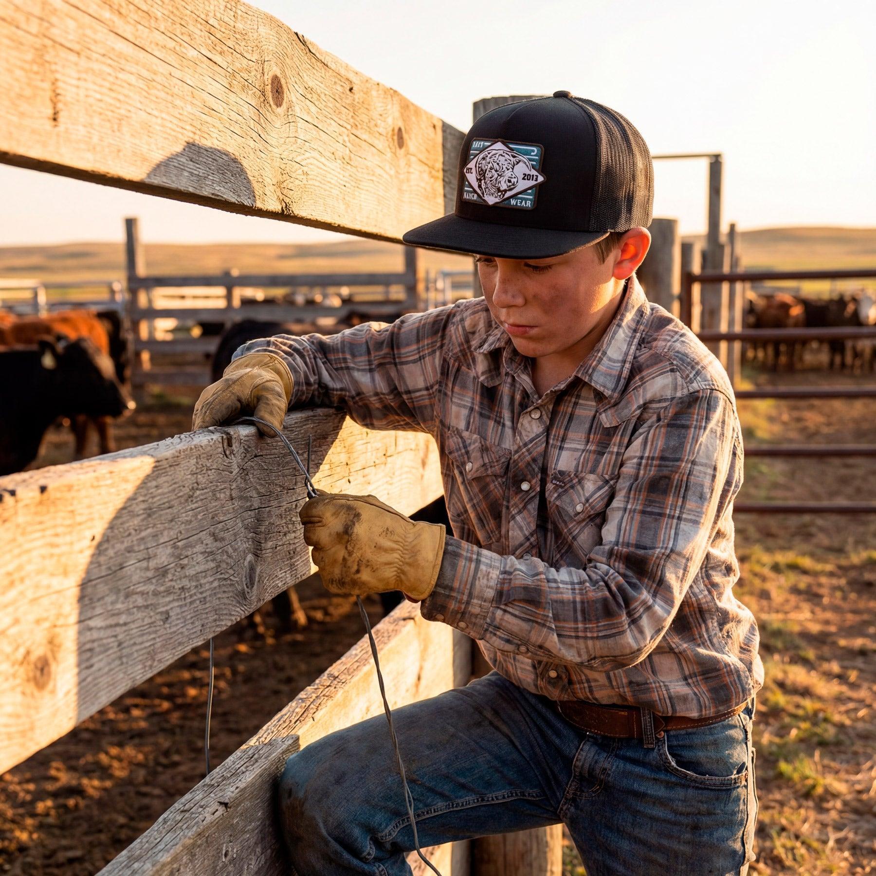 Lazy J Ranch Youth Black Iron Horn Classic Five Panel Trucker Hat