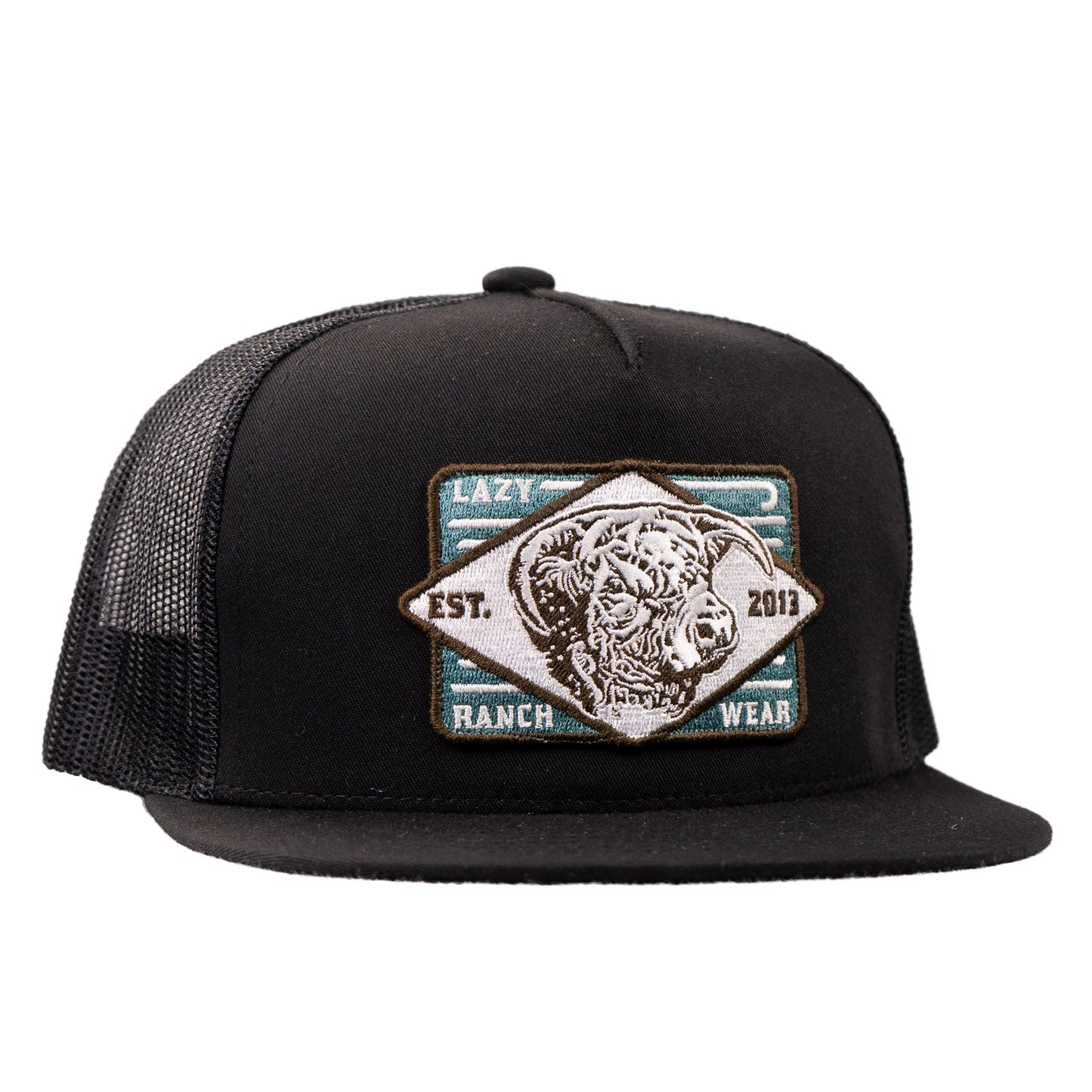 Lazy J Ranch Youth Black Iron Horn Classic Five Panel Trucker Hat-