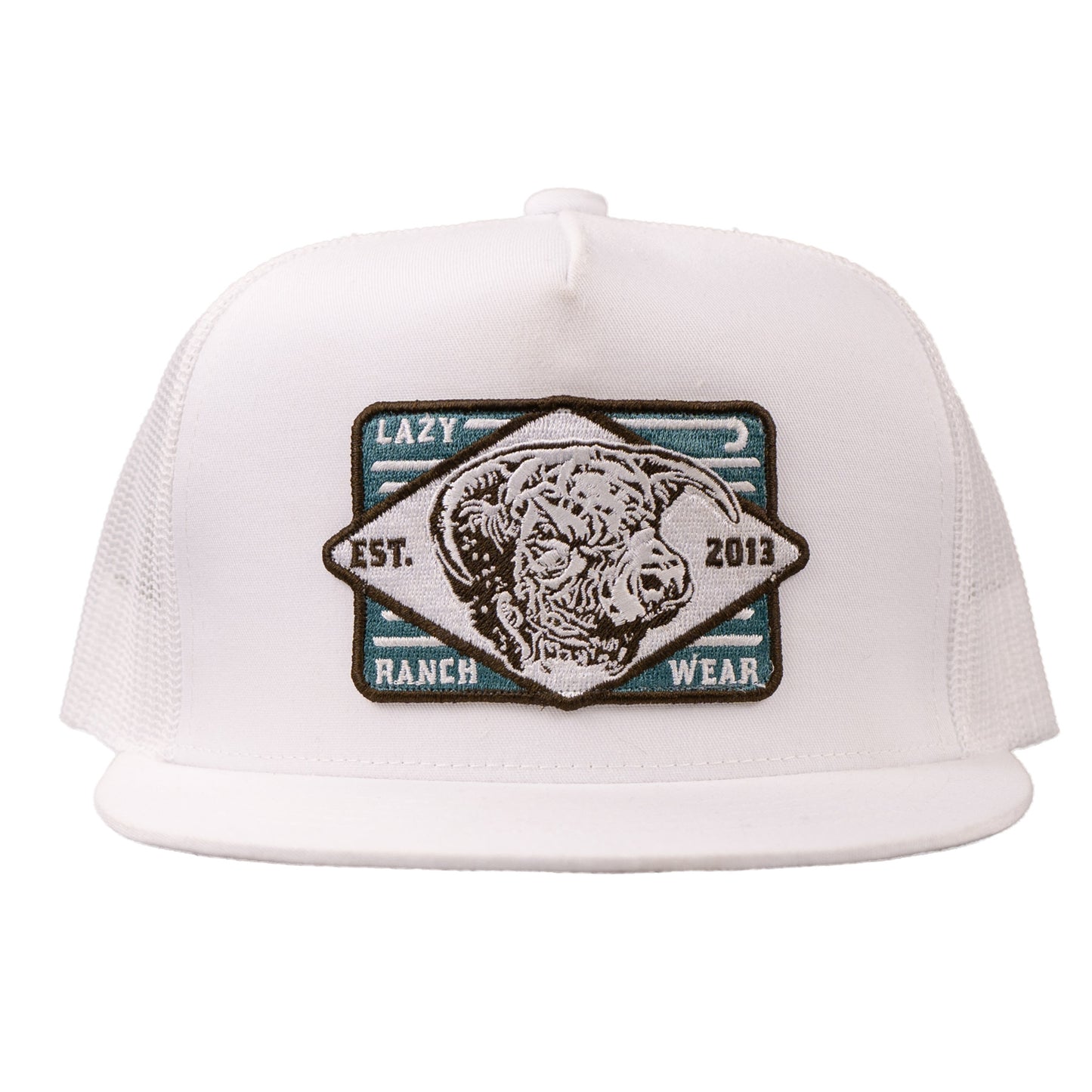 Lazy J Ranch Youth White Iron Horn Classic Five Panel Trucker Hat-Lazy J Ranch Wear