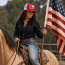 Lazy J Ranch Red & White Texas Elevation Mid Profile Trucker Hat-