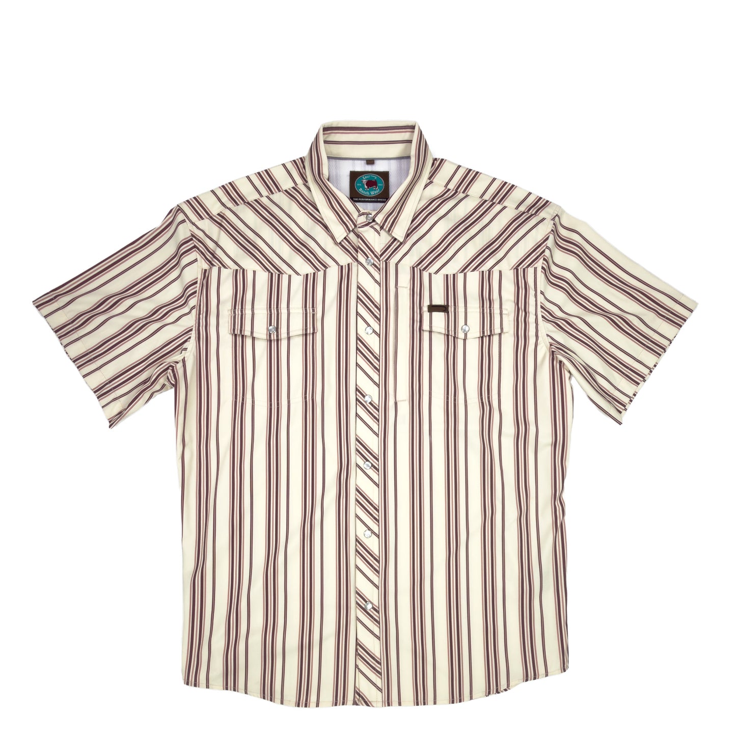 Lazy J Short Sleeve Performance Pearl Snap - Maroon Stripe-