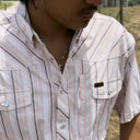 Lazy J Short Sleeve Performance Pearl Snap - Pink/Grey Stripe