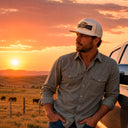 Lazy J Ranch White Diamond Banner Performance Rope Trucker Hat-
