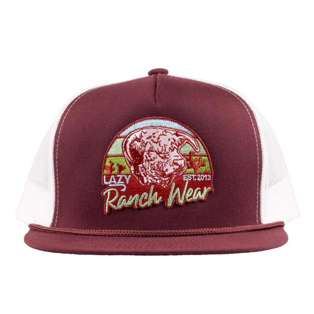 Lazy J Ranch Maroon & White Prickly Pear Classic Rope Trucker Hat-Lazy J Ranch Wear