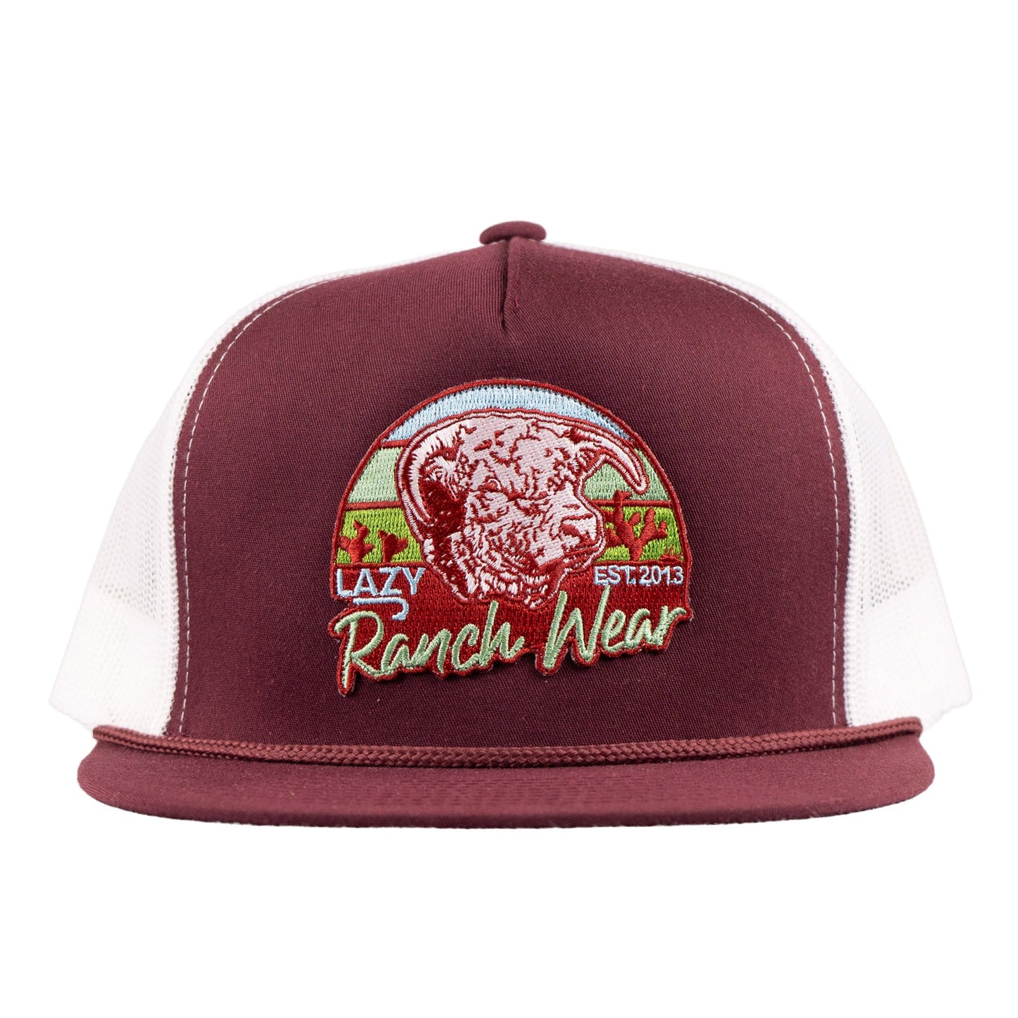 Lazy J Ranch Maroon & White Prickly Pear Classic Rope Trucker Hat-Lazy J Ranch Wear