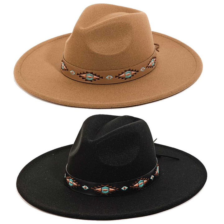 Fame Accessories Women's Boho Tribal Pattern Strap Fedora Hat