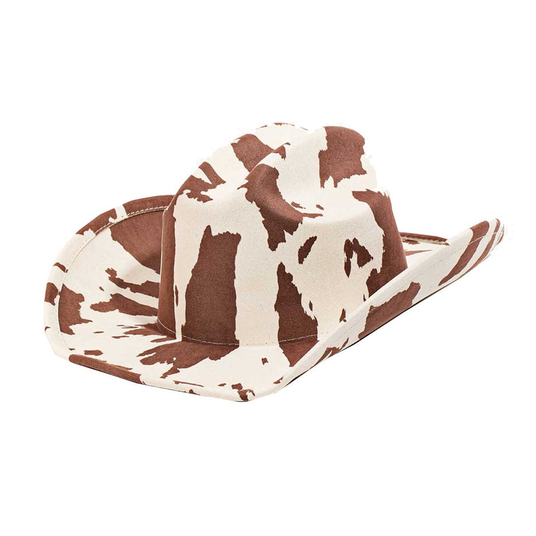 Fame Accessories Women's Cow Print Cowboy Hat - Brown Ivory