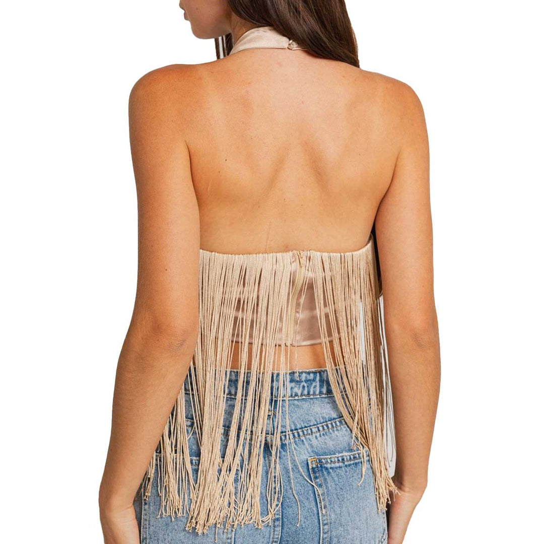 Le Lis Women's Fringed Halter Top - Champagne