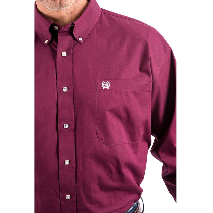 Cinch Men's Button Down Western Long Sleeve Shirt - Solid Burgundy