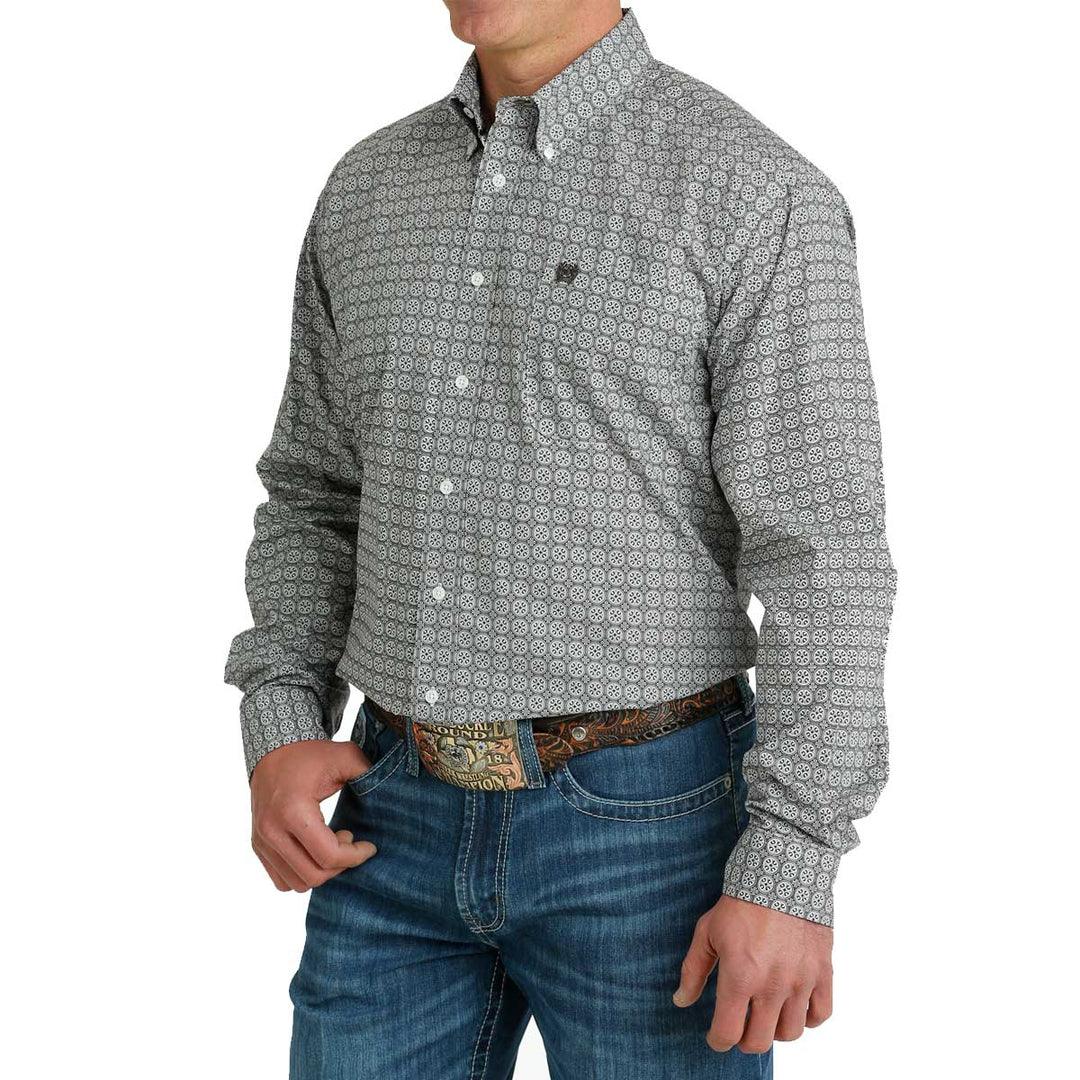 Cinch Men's Geometric Print Button Down Long Sleeve Shirt - Grey