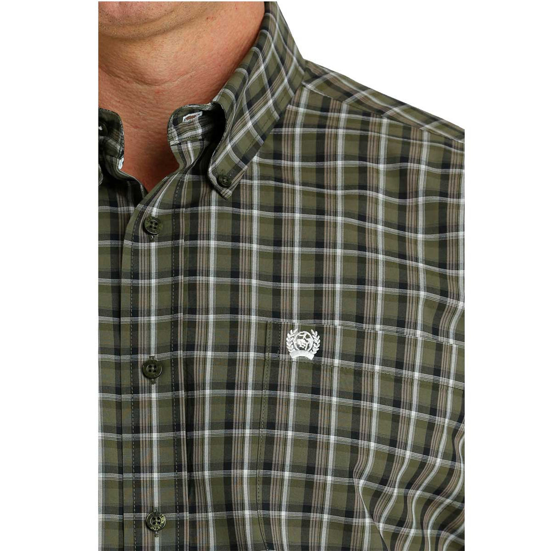 Cinch Men's Plaid Button Down Long Sleeve Shirt - Olive Black White