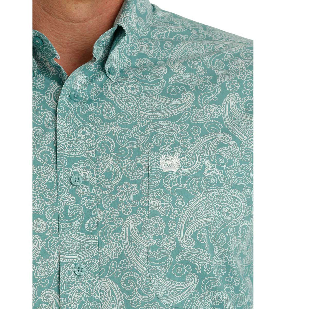 Cinch Men's Paisley Print Button Down Long Sleeve Shirt - Turquoise