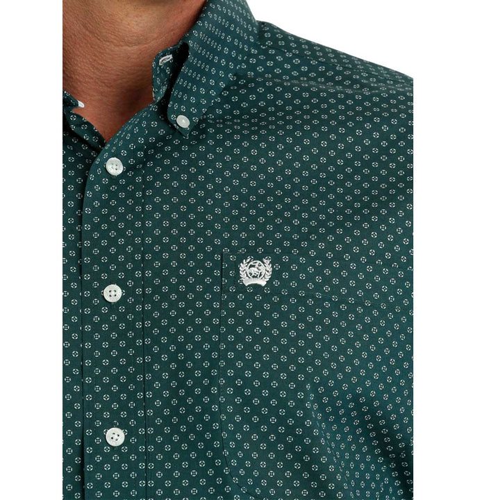 Cinch Men's Geometric Print Button Down Long Sleeve Shirt - Green