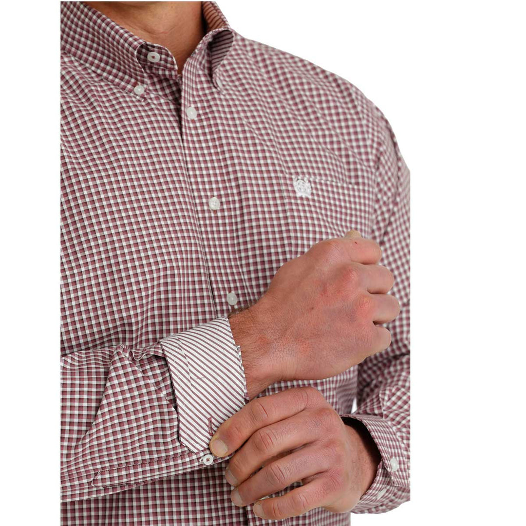 Cinch Men's Plaid Button Down Long Sleeve Shirt - Burgundy