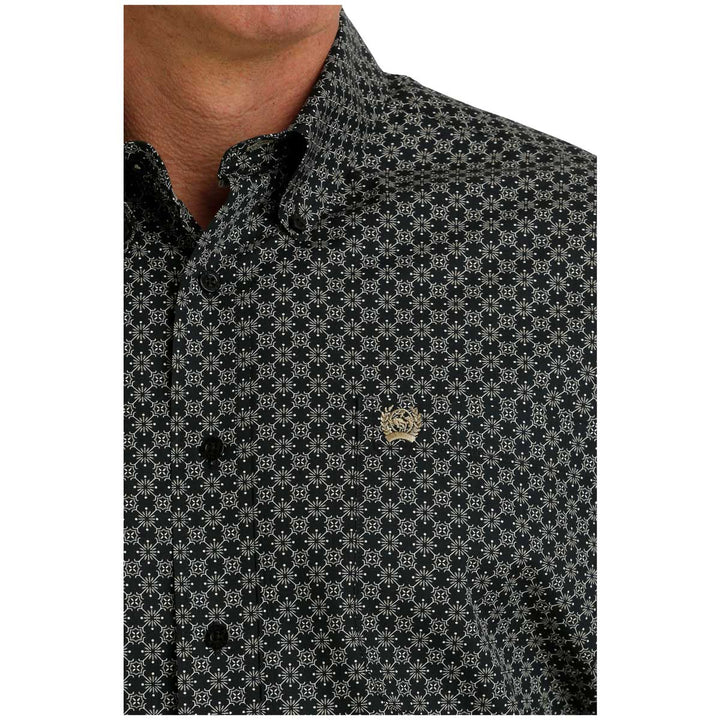 Cinch Men's Geometric Print Button-Down Long Sleeve Shirt - Black