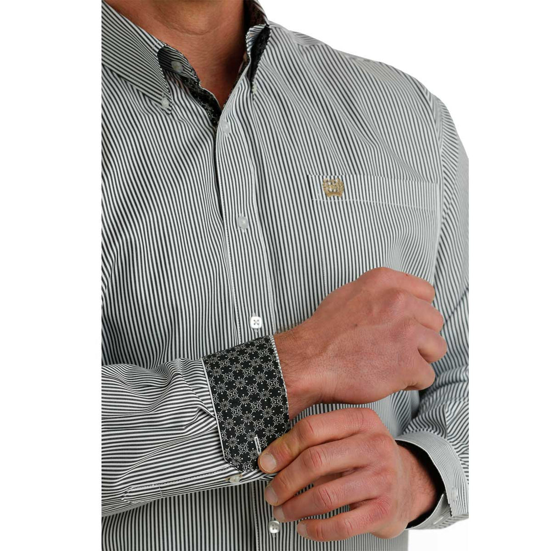 Cinch Men's Tencel Stripe Button-Down Long Sleeve Shirt - White