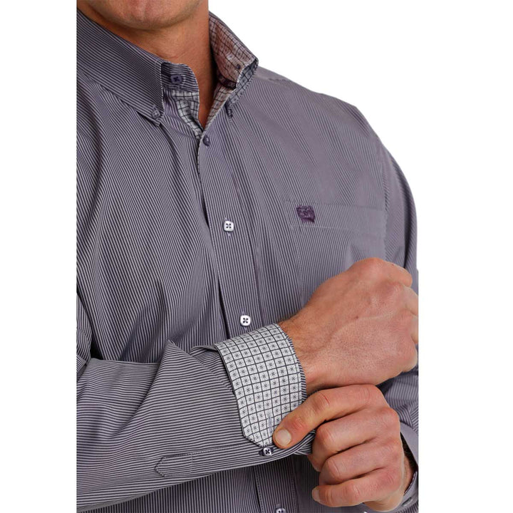 Cinch Men's Striped Button Down Long Sleeve Shirt - Purple