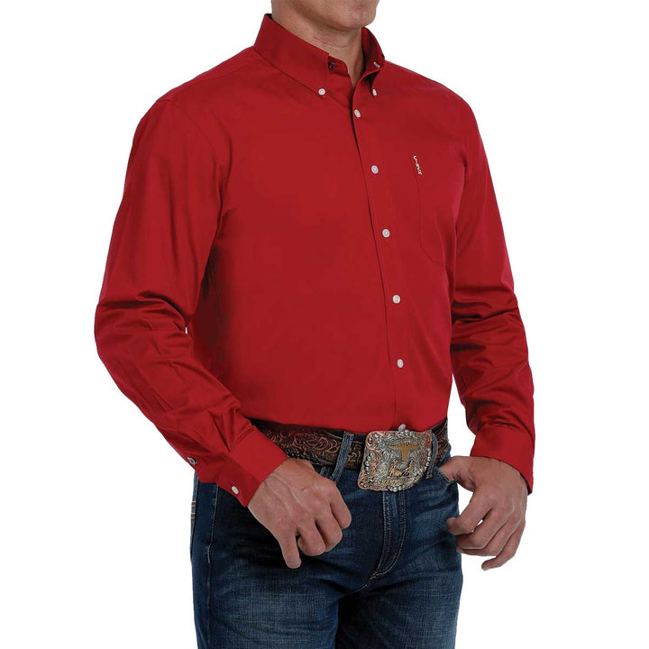 Cinch Men's Modern Fit Button Down Long Sleeve Shirt - Red