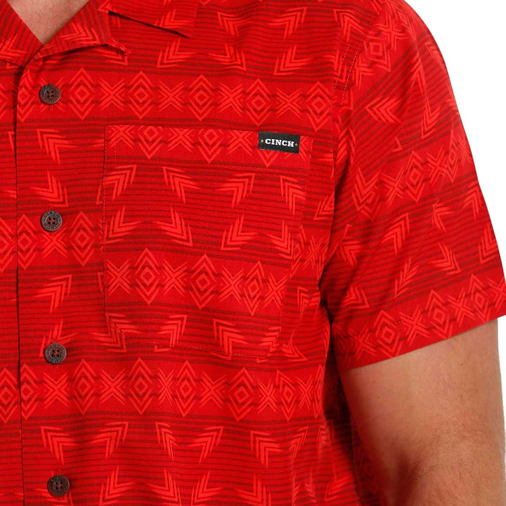 Cinch Men's Tribal Print Camp Short Sleeve Shirt - Red