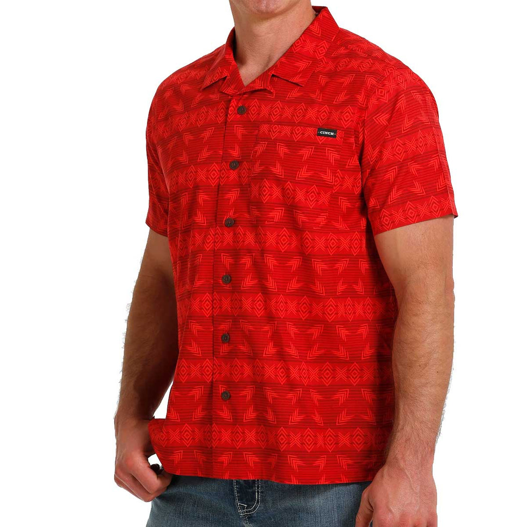 Cinch Men's Tribal Print Camp Short Sleeve Shirt - Red