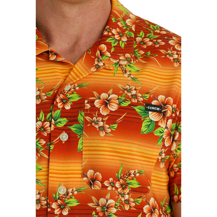 Cinch Men's Hawaiian Camp Short Sleeve Shirt - Orange
