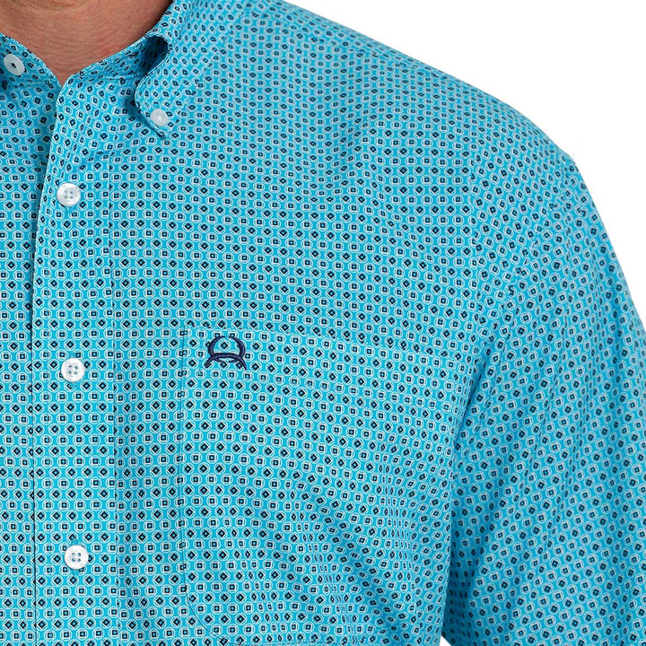 Cinch Men's ArenaFlex Geometric Print Button Short Sleeve Shirt - Blue