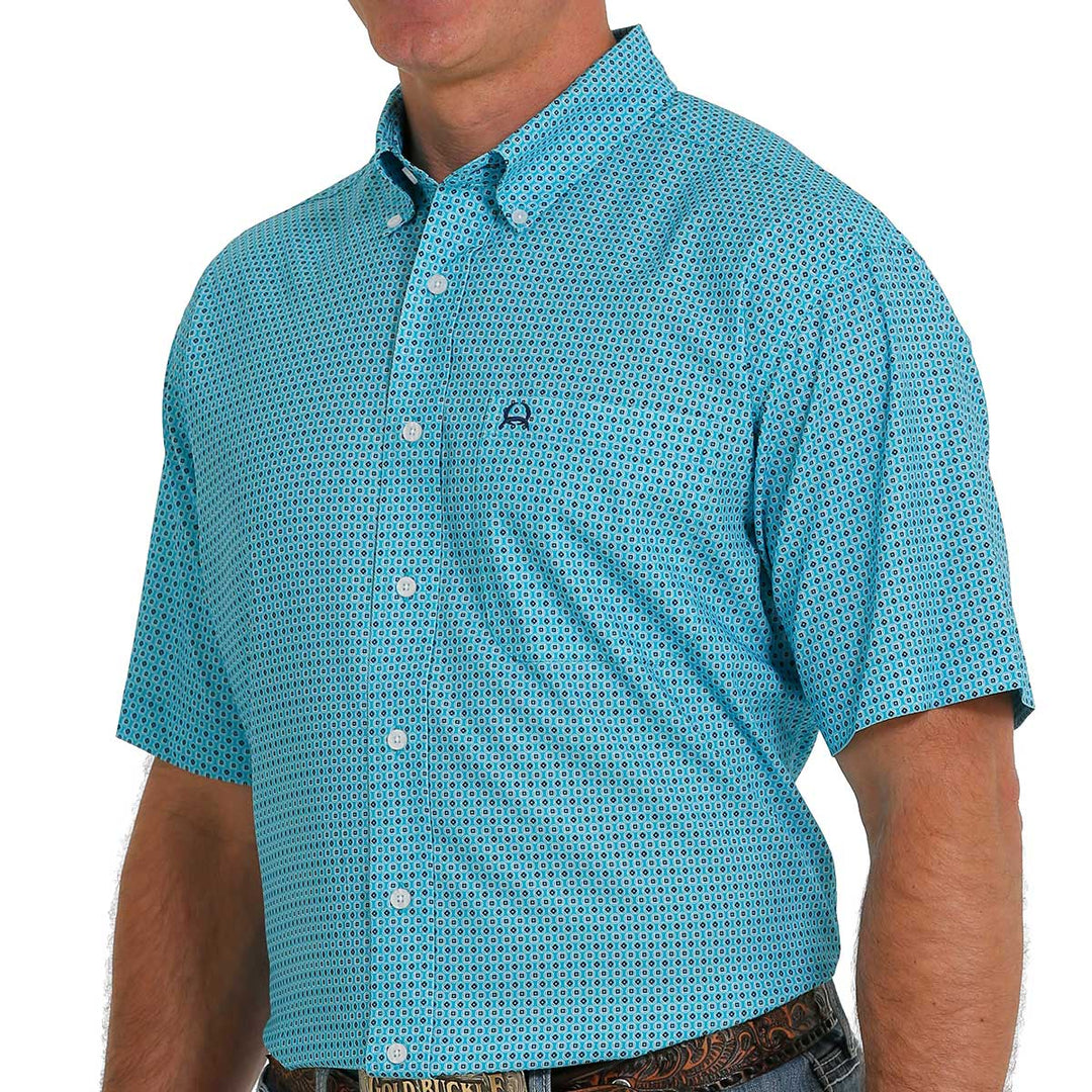 Cinch Men's ArenaFlex Geometric Print Button Short Sleeve Shirt - Blue