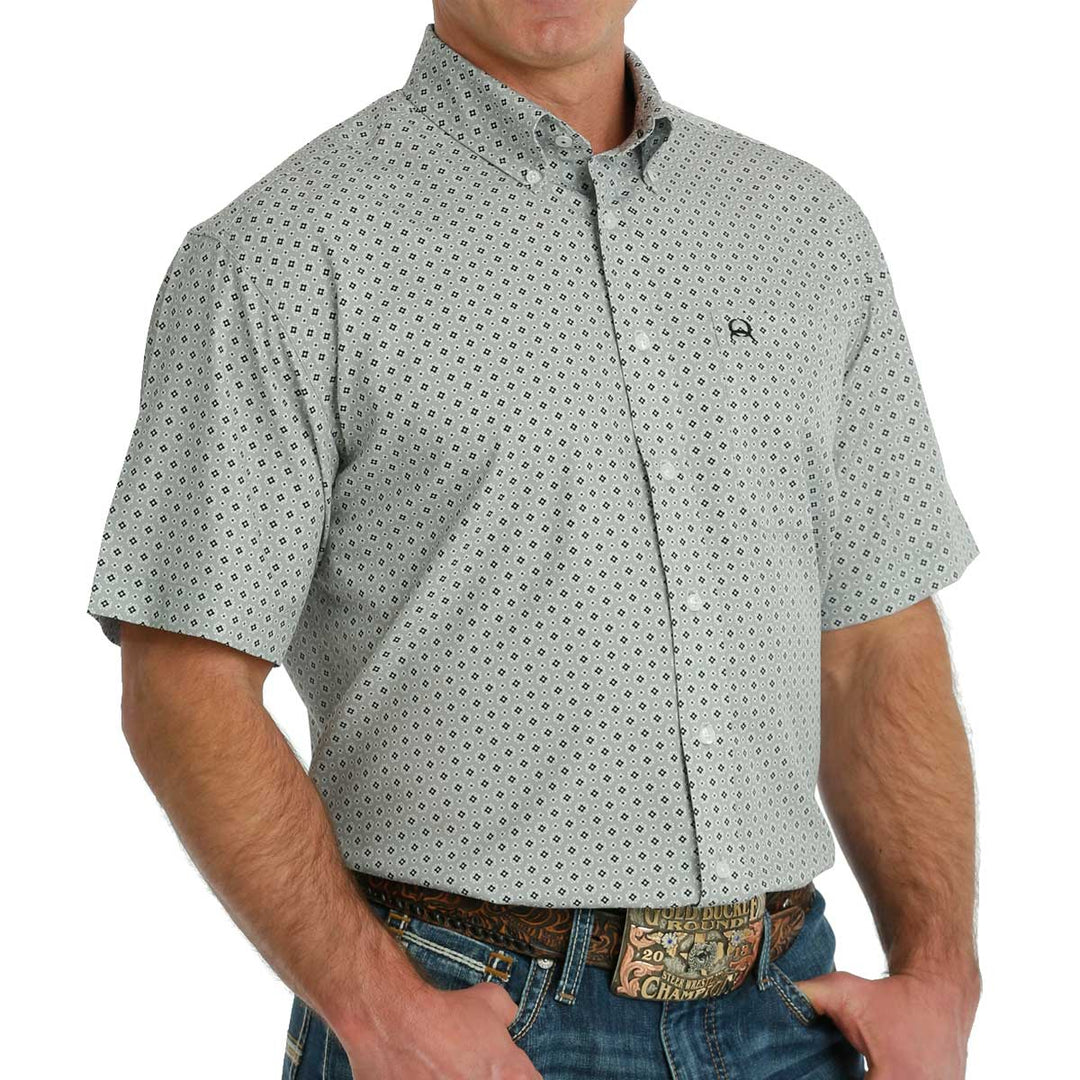 Cinch Men's ArenaFlex Geometric Print Short Sleeve Shirt - Grey