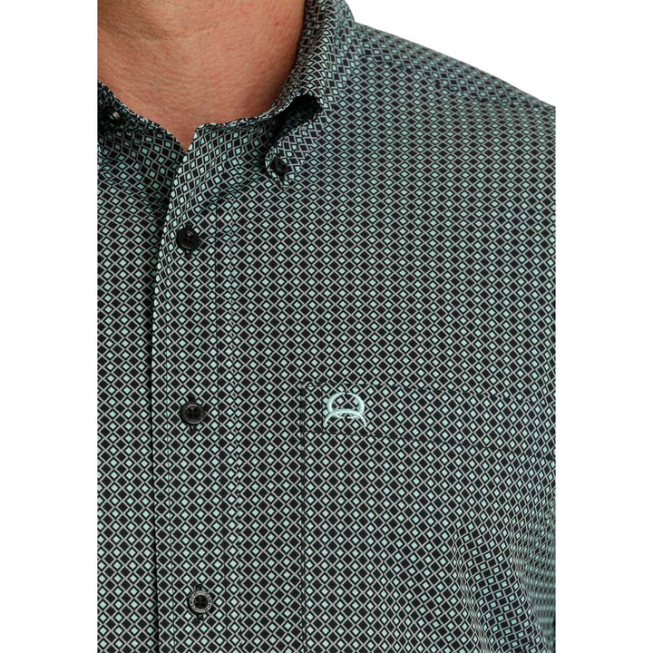 Cinch Men's ArenaFlex Geometric Print Short Sleeve Shirt - Black