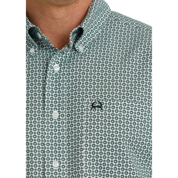Cinch Men's ArenaFlex Geometric Print Short Sleeve Shirt - Green White