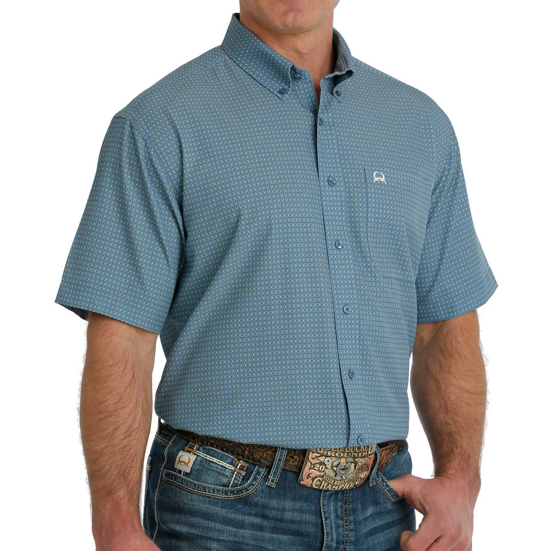Cinch Men's Tiny Dot Print ArenaFlex Short Sleeve Shirt - Blue