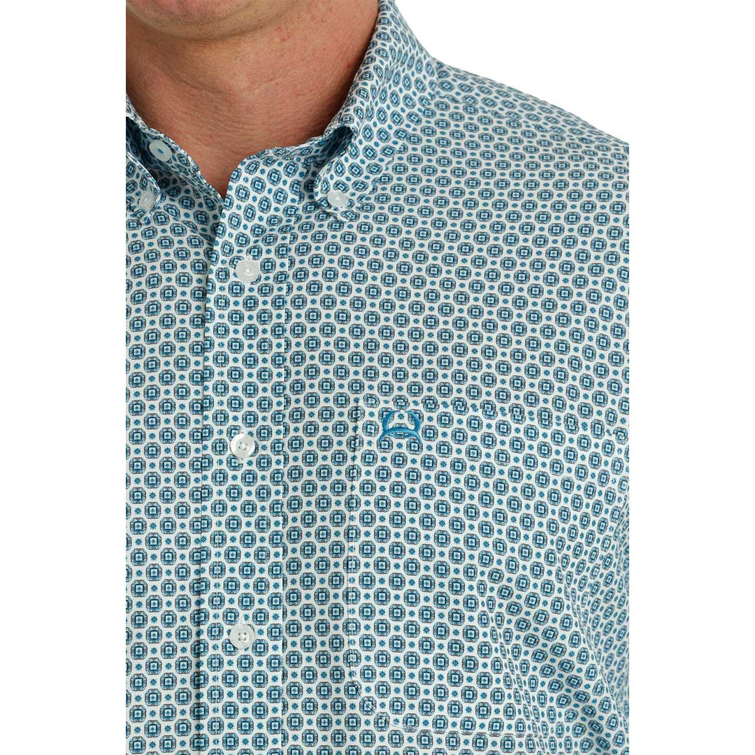 Cinch Men's ArenaFlex Geo Print Short Sleeve Shirt - White