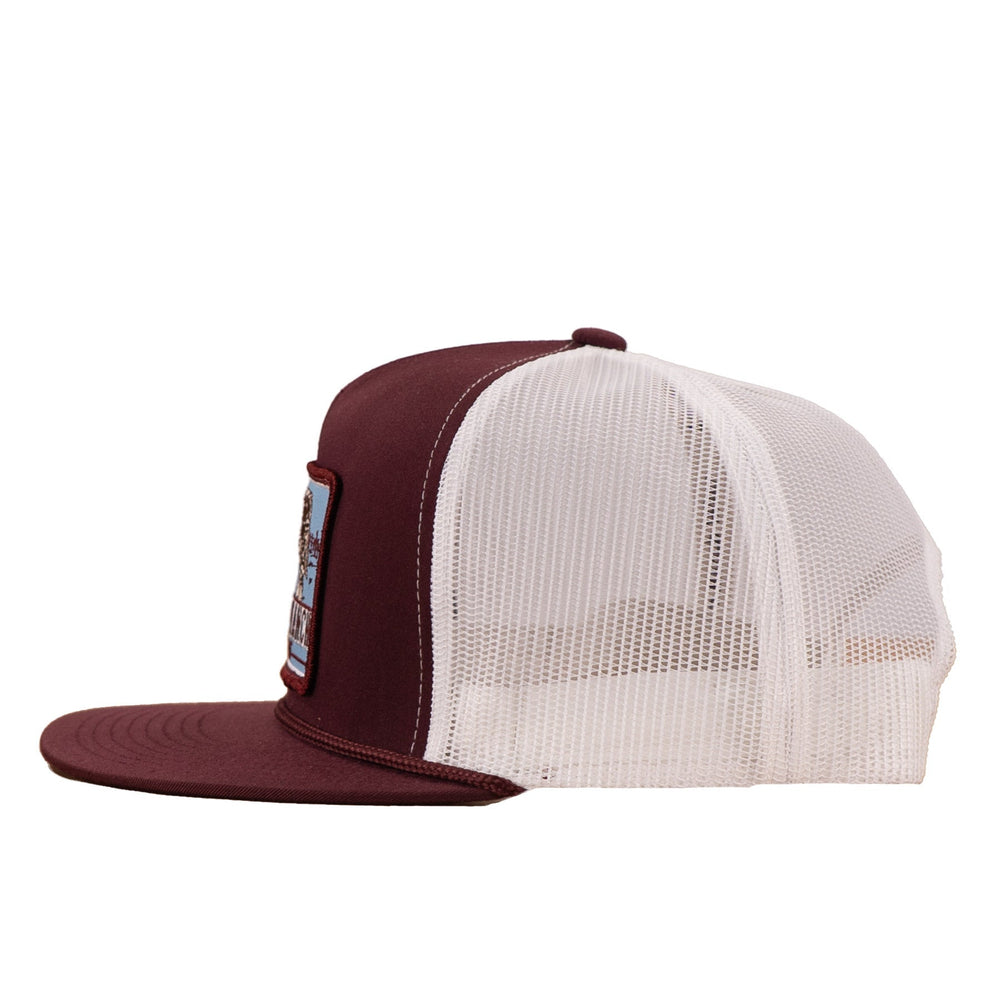 
                  
                    Lazy J Ranch Maroon & White Blue Bull Trap Patch Classic Five Panel Trucker Hat-Lazy J Ranch Wear
                  
                