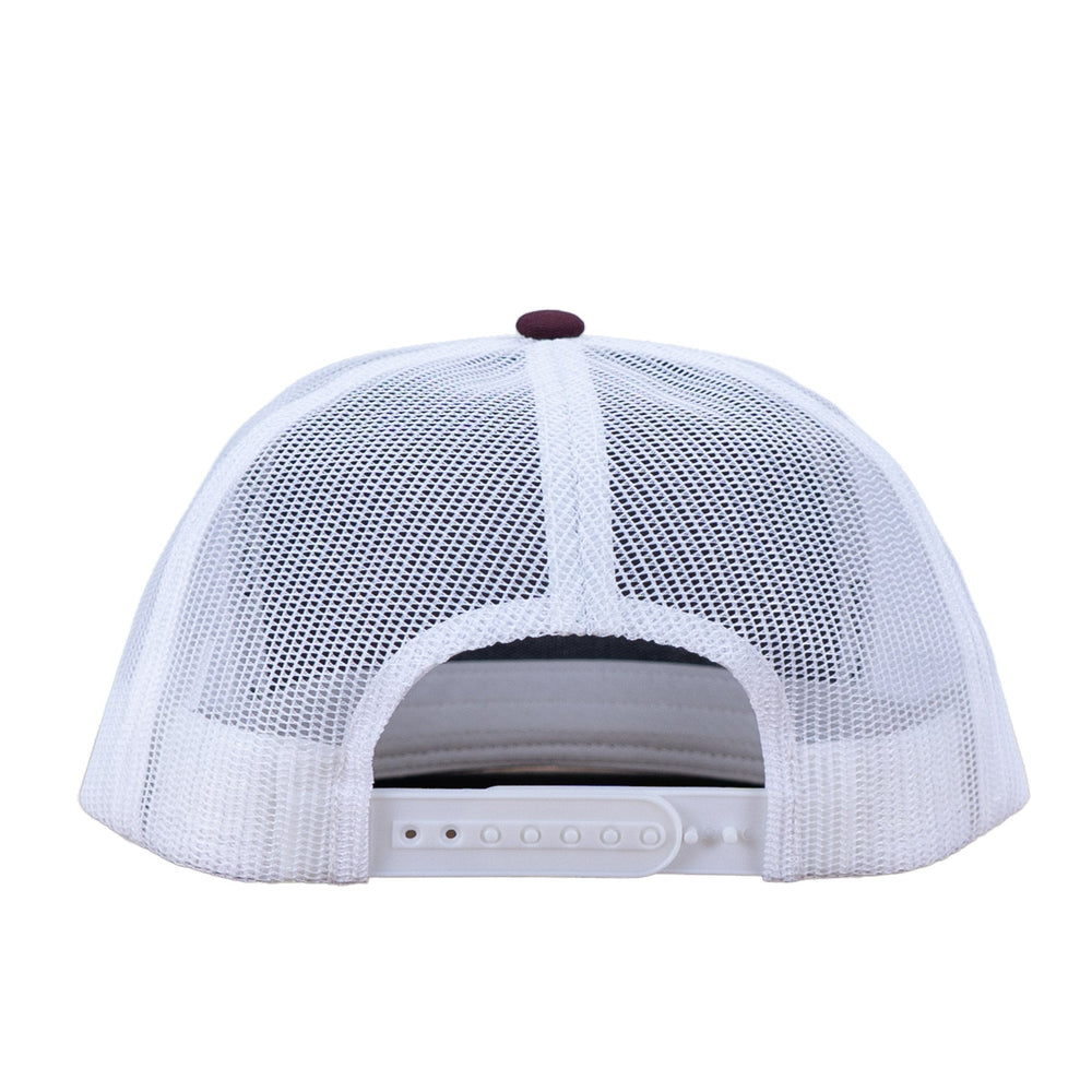 
                  
                    Lazy J Ranch Maroon & White Blue Bull Trap Patch Classic Five Panel Trucker Hat-Lazy J Ranch Wear
                  
                