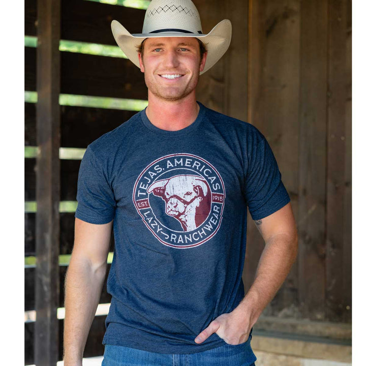 Lazy J Ranch Wear Tejas Americas Short Sleeve T-Shirt - Heather Navy