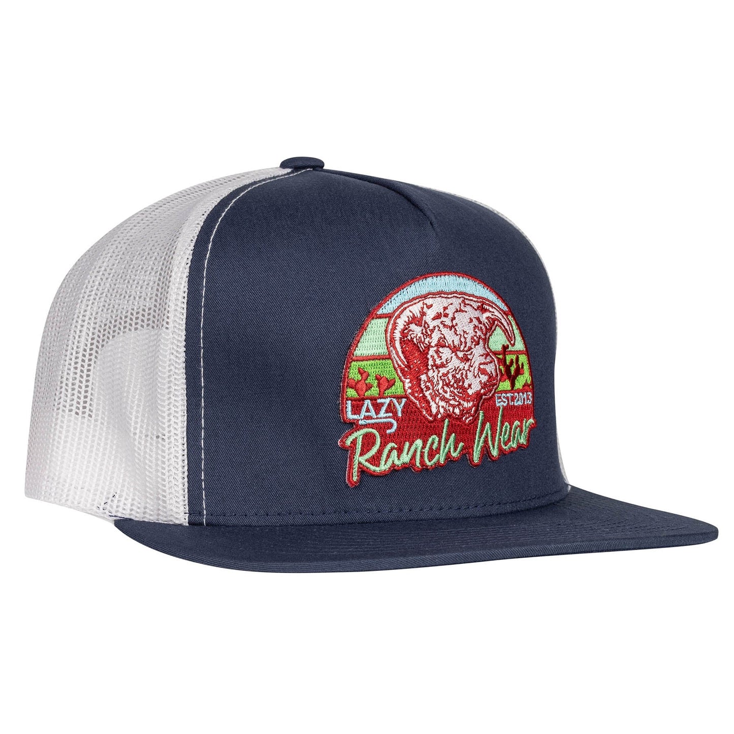 Lazy J Ranch Navy & White Prickly Pear Classic Five Panel Trucker Hat-Lazy J Ranch Wear